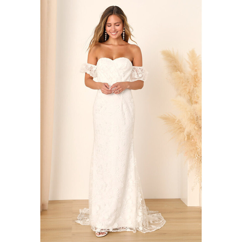 Lulus Magical Beginnings White 3d Floral Embroidered Maxi Dress - Size M